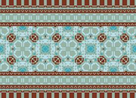 Cross Stitch. Pixel. Geometric ethnic oriental seamless pattern traditional background. Aztec-style abstract vector illustration. Design for textile, curtain, carpet, wallpaper, clothing, wrapping