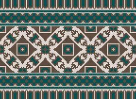 Cross Stitch. Pixel. Geometric ethnic oriental seamless pattern traditional background. Aztec-style abstract vector illustration. Design for textile, curtain, carpet, wallpaper, clothing, wrapping