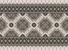 Cross Stitch. Pixel. Geometric ethnic oriental seamless pattern traditional background. Aztec-style abstract vector illustration. Design for textile, curtain, carpet, wallpaper, clothing, wrapping