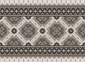 Cross Stitch. Pixel. Geometric ethnic oriental seamless pattern traditional background. Aztec-style abstract vector illustration. Design for textile, curtain, carpet, wallpaper, clothing, wrapping