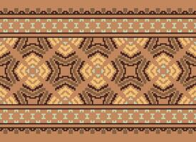 Cross Stitch. Pixel. Geometric ethnic oriental seamless pattern traditional background. Aztec-style abstract vector illustration. Design for textile, curtain, carpet, wallpaper, clothing, wrapping