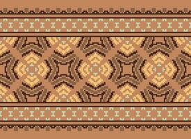 Cross Stitch. Pixel. Geometric ethnic oriental seamless pattern traditional background. Aztec-style abstract vector illustration. Design for textile, curtain, carpet, wallpaper, clothing, wrapping