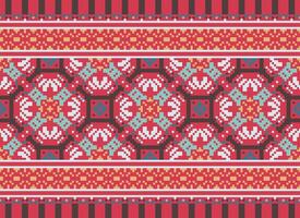 Cross Stitch. Pixel. Geometric ethnic oriental seamless pattern traditional background. Aztec-style abstract vector illustration. Design for textile, curtain, carpet, wallpaper, clothing, wrapping