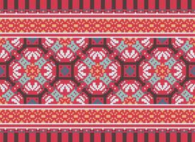 Cross Stitch. Pixel. Geometric ethnic oriental seamless pattern traditional background. Aztec-style abstract vector illustration. Design for textile, curtain, carpet, wallpaper, clothing, wrapping