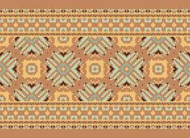 Cross Stitch. Pixel. Geometric ethnic oriental seamless pattern traditional background. Aztec-style abstract vector illustration. Design for textile, curtain, carpet, wallpaper, clothing, wrapping