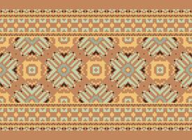 Cross Stitch. Pixel. Geometric ethnic oriental seamless pattern traditional background. Aztec-style abstract vector illustration. Design for textile, curtain, carpet, wallpaper, clothing, wrapping