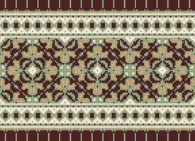 Cross Stitch. Pixel. Geometric ethnic oriental seamless pattern traditional background. Aztec-style abstract vector illustration. Design for textile, curtain, carpet, wallpaper, clothing, wrapping