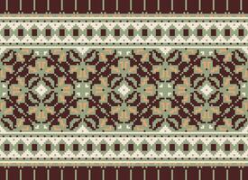 Cross Stitch. Pixel. Geometric ethnic oriental seamless pattern traditional background. Aztec-style abstract vector illustration. Design for textile, curtain, carpet, wallpaper, clothing, wrapping