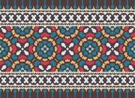 Cross Stitch. Pixel. Geometric ethnic oriental seamless pattern traditional background. Aztec-style abstract vector illustration. Design for textile, curtain, carpet, wallpaper, clothing, wrapping