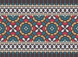 Cross Stitch. Pixel. Geometric ethnic oriental seamless pattern traditional background. Aztec-style abstract vector illustration. Design for textile, curtain, carpet, wallpaper, clothing, wrapping