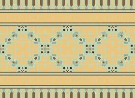 Cross Stitch. Pixel. Geometric ethnic oriental seamless pattern traditional background. Aztec-style abstract vector illustration. Design for textile, curtain, carpet, wallpaper, clothing, wrapping