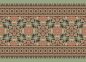 Cross Stitch. Pixel. Geometric ethnic oriental seamless pattern traditional background. Aztec-style abstract vector illustration. Design for textile, curtain, carpet, wallpaper, clothing, wrapping