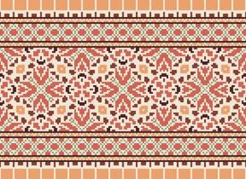 Cross Stitch. Pixel. Geometric ethnic oriental seamless pattern traditional background. Aztec-style abstract vector illustration. Design for textile, curtain, carpet, wallpaper, clothing, wrapping