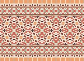 Cross Stitch. Pixel. Geometric ethnic oriental seamless pattern traditional background. Aztec-style abstract vector illustration. Design for textile, curtain, carpet, wallpaper, clothing, wrapping