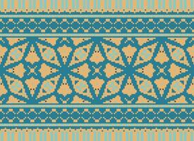 Cross Stitch. Pixel. Geometric ethnic oriental seamless pattern traditional background. Aztec-style abstract vector illustration. Design for textile, curtain, carpet, wallpaper, clothing, wrapping