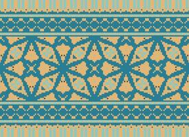 Cross Stitch. Pixel. Geometric ethnic oriental seamless pattern traditional background. Aztec-style abstract vector illustration. Design for textile, curtain, carpet, wallpaper, clothing, wrapping