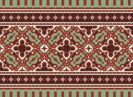 Cross Stitch. Pixel. Geometric ethnic oriental seamless pattern traditional background. Aztec-style abstract vector illustration. Design for textile, curtain, carpet, wallpaper, clothing, wrapping