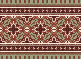 Cross Stitch. Pixel. Geometric ethnic oriental seamless pattern traditional background. Aztec-style abstract vector illustration. Design for textile, curtain, carpet, wallpaper, clothing, wrapping