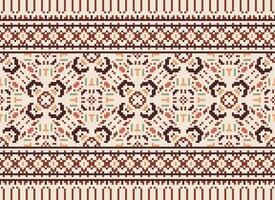 Cross Stitch. Pixel. Geometric ethnic oriental seamless pattern traditional background. Aztec-style abstract vector illustration. Design for textile, curtain, carpet, wallpaper, clothing, wrapping