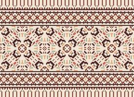 Cross Stitch. Pixel. Geometric ethnic oriental seamless pattern traditional background. Aztec-style abstract vector illustration. Design for textile, curtain, carpet, wallpaper, clothing, wrapping