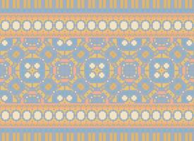 Cross Stitch. Pixel. Geometric ethnic oriental seamless pattern traditional background. Aztec-style abstract vector illustration. Design for textile, curtain, carpet, wallpaper, clothing, wrapping