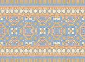 Cross Stitch. Pixel. Geometric ethnic oriental seamless pattern traditional background. Aztec-style abstract vector illustration. Design for textile, curtain, carpet, wallpaper, clothing, wrapping