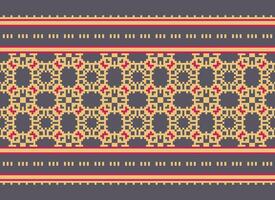 Cross Stitch. Pixel. Geometric ethnic oriental seamless pattern traditional background. Aztec-style abstract vector illustration. Design for textile, curtain, carpet, wallpaper, clothing, wrapping