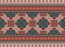 Cross Stitch. Pixel. Geometric ethnic oriental seamless pattern traditional background. Aztec-style abstract vector illustration. Design for textile, curtain, carpet, wallpaper, clothing, wrapping