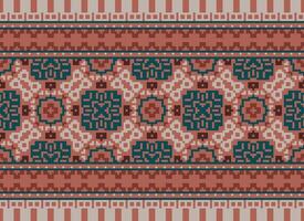 Cross Stitch. Pixel. Geometric ethnic oriental seamless pattern traditional background. Aztec-style abstract vector illustration. Design for textile, curtain, carpet, wallpaper, clothing, wrapping