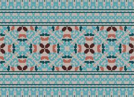 Cross Stitch. Pixel. Geometric ethnic oriental seamless pattern traditional background. Aztec-style abstract vector illustration. Design for textile, curtain, carpet, wallpaper, clothing, wrapping