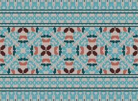 Cross Stitch. Pixel. Geometric ethnic oriental seamless pattern traditional background. Aztec-style abstract vector illustration. Design for textile, curtain, carpet, wallpaper, clothing, wrapping