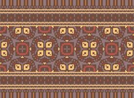 Cross Stitch. Pixel. Geometric ethnic oriental seamless pattern traditional background. Aztec-style abstract vector illustration. Design for textile, curtain, carpet, wallpaper, clothing, wrapping