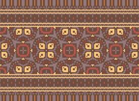 Cross Stitch. Pixel. Geometric ethnic oriental seamless pattern traditional background. Aztec-style abstract vector illustration. Design for textile, curtain, carpet, wallpaper, clothing, wrapping