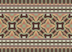 Cross Stitch. Pixel. Geometric ethnic oriental seamless pattern traditional background. Aztec-style abstract vector illustration. Design for textile, curtain, carpet, wallpaper, clothing, wrapping