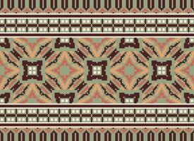 Cross Stitch. Pixel. Geometric ethnic oriental seamless pattern traditional background. Aztec-style abstract vector illustration. Design for textile, curtain, carpet, wallpaper, clothing, wrapping