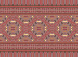 Cross Stitch. Pixel. Geometric ethnic oriental seamless pattern traditional background. Aztec-style abstract vector illustration. Design for textile, curtain, carpet, wallpaper, clothing, wrapping