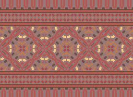 Cross Stitch. Pixel. Geometric ethnic oriental seamless pattern traditional background. Aztec-style abstract vector illustration. Design for textile, curtain, carpet, wallpaper, clothing, wrapping