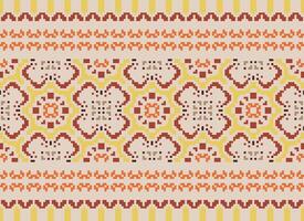 Floral cross stitch embroidery.geometric ethnic oriental seamless pattern traditional background.Aztec style abstract vector illustration.design for texture,fabric,clothing,wrapping,decoration,print.