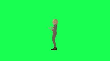 3d Blonde female in orange dress and white pants walking,front angle,chroma key video