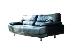 Big Cozy black leather sofa isolated on transparent backgroubnd, Cozy Interior concept ,minimal style, PNG File