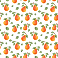 Seamless pattern of pears and leaves.Fruit background. Botanical works of art with delicious food for the design of packaging, fabrics. Watercolor and marker illustration.Hand drawn art. png