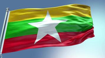 4k render Myanmar Flag video waving in wind Myanmar Flag Wave Loop waving in win