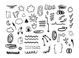 Sketch and draft of signs, symbols, elements. Doodle.Background. Isolated. Children's doodles and sketches. Abstract squiggles. Strikethroughs. Hand drawing. Trends. Horizontal and vertical lines vector