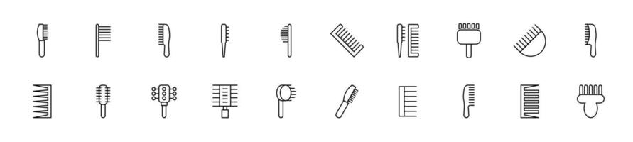 Collection of thin line icons of hairbrushes. Linear sign and editable stroke. Suitable for web sites, books, articles vector