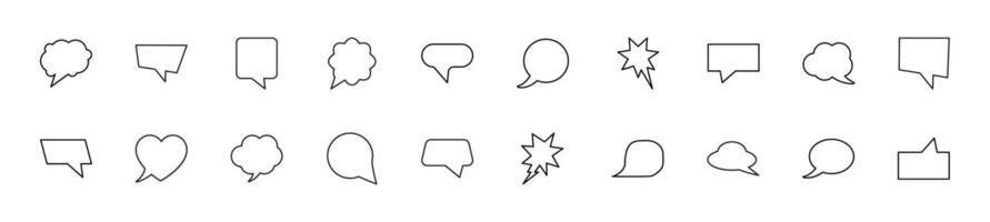 Collection of thin line icons of clous, square, star speech bubbles. Linear sign and editable stroke. Suitable for web sites, books, articles vector