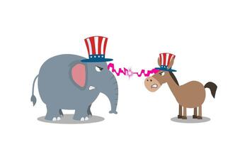 político elefante y Burro demócrata. 4k animación vídeo movimiento gráficos sin antecedentes video