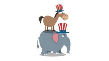 Winner Donkey Democrat On The Back Of The Elephant Republican. 4K Animation Video Motion Graphics Without Background