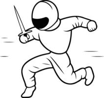 AI generated Fencing - Black and White Cartoon Illustration of a Fencing Fighter Character vector