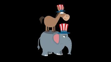 Winner Donkey Democrat On The Back Of The Elephant Republican. 4K Animation Video Motion Graphics Without Background