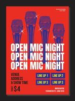 Modern Poster Card Of Stand Up Comedy Show. Shiny Microphone, Open mic night, Red Background And Entertainment Depicted On Comedy Performance Banner. vector Illustration